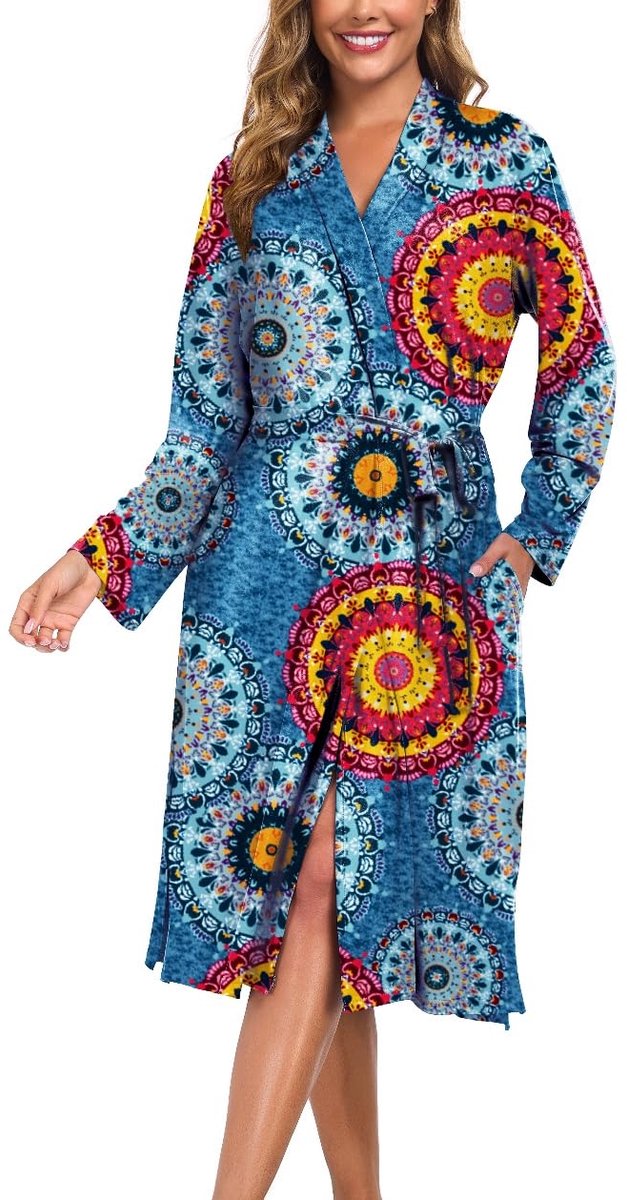 Dames Badjas Kimono - Lichtgewicht & Zacht met V-hals, Lange Mouwen en Zakken - Voor Sauna, Spa, Reizen en Loungewear