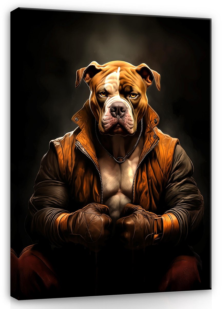 WALLARENA Canvas schilderij - 60x40 cm - abstract schilderij van een pitbull voor slaapkamer of kantoor multikleurig