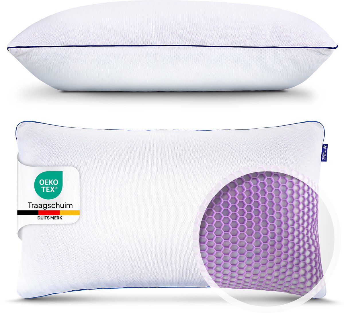 Mister Sandman Traagschuim Premium Hoofdkussen 40 x 80 – Ergonomisch Neksteunkussen – Anti Nekklachten – 40×80 cm