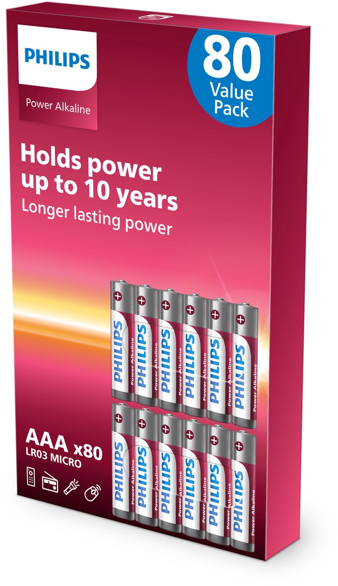 Philips Power Alkaline Batterijen AAA 80-pack