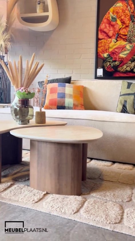 Table basse en céramique travertin lot de 2 bois de manguier biologique