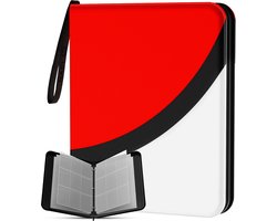 NAPI Verzamelmap voor 900 Kaarten - Binder Map voor Kaarten - 9 Pocket - Kunstleer - Premium Card Binder met Ritssluiting - 50 Pagina's - A4 Formaat - Rood/Wit