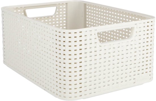 Crèmekleurige mand met open structuur en handvatten, op witte achtergrond.