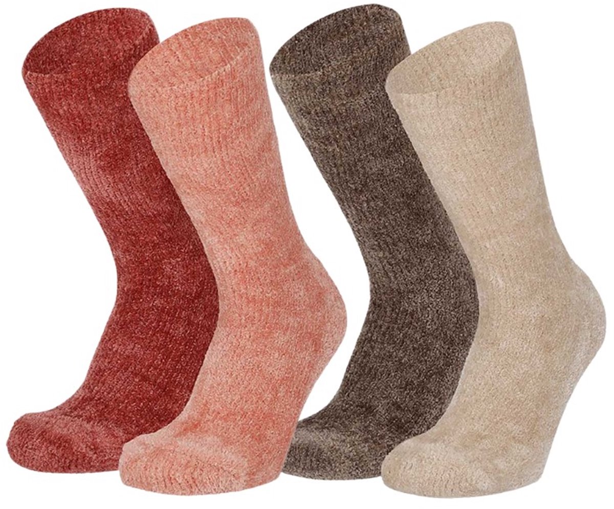 Morethansocks - Dames bedsokken - Chenille - 4-Pack - Bedsokken dames - Warme sokken