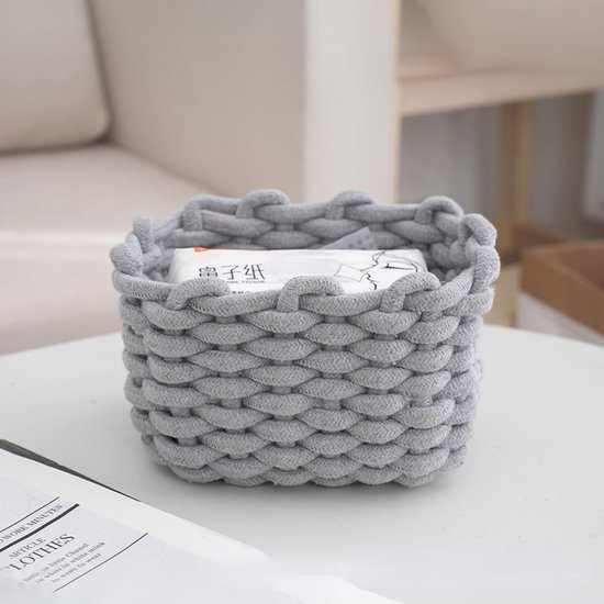 Lot De 2 Paniers Rangement Corde Coton Tressé Avec Couvercle - Beige/Multicolore