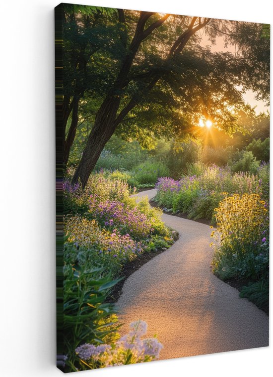 Tuinschilderij voor buiten 80x120 cm - Tuindecoratie Pad - Bloemen - Park - Tuinposter op canvas - Tuin muurdecoratie - Buitenschilderij decoratie - Schutting wanddecoratie - Buitencanvas