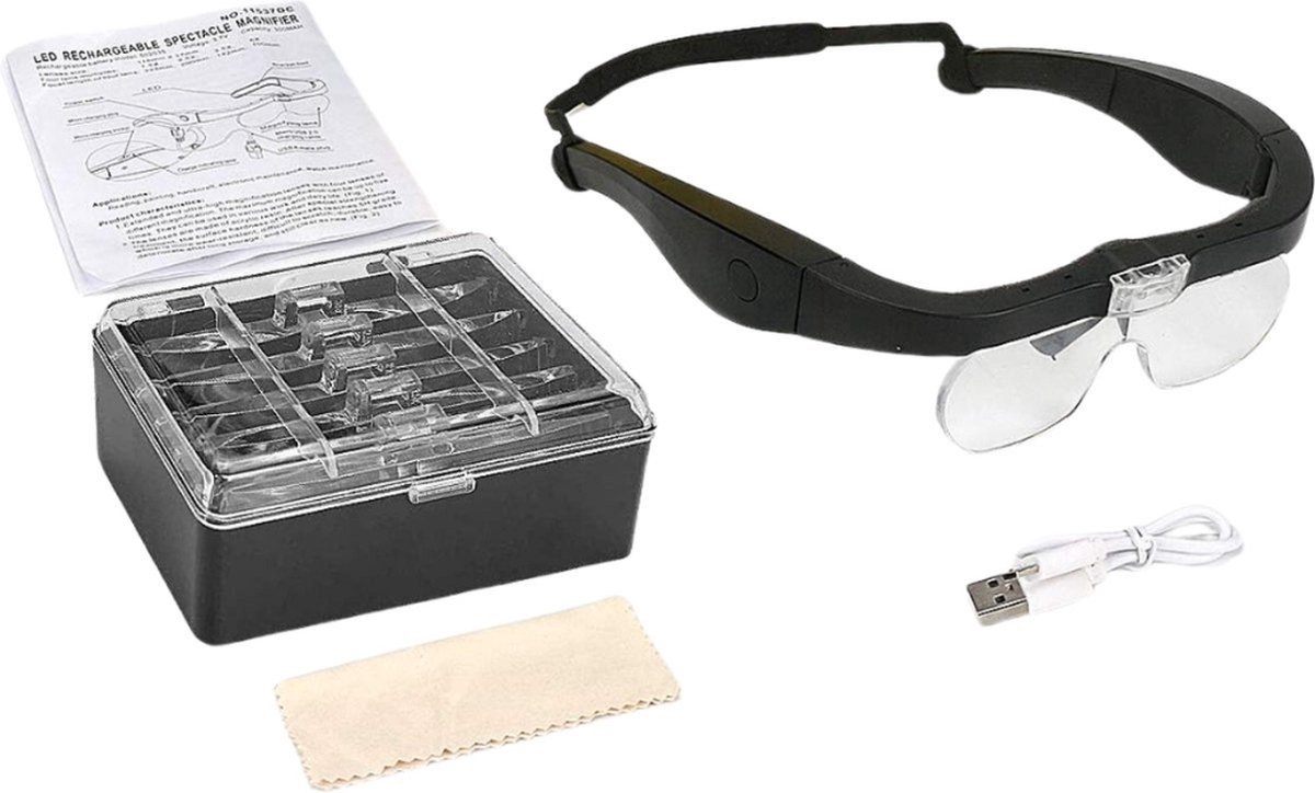 Verstelbare 5 Lens Loep Bril Vergrootglas 1.0X 1.5X 2.0X 2.5 X 3.5 met LED Licht Hoofdband Vergrootglas Bril USB Oplaadbaar