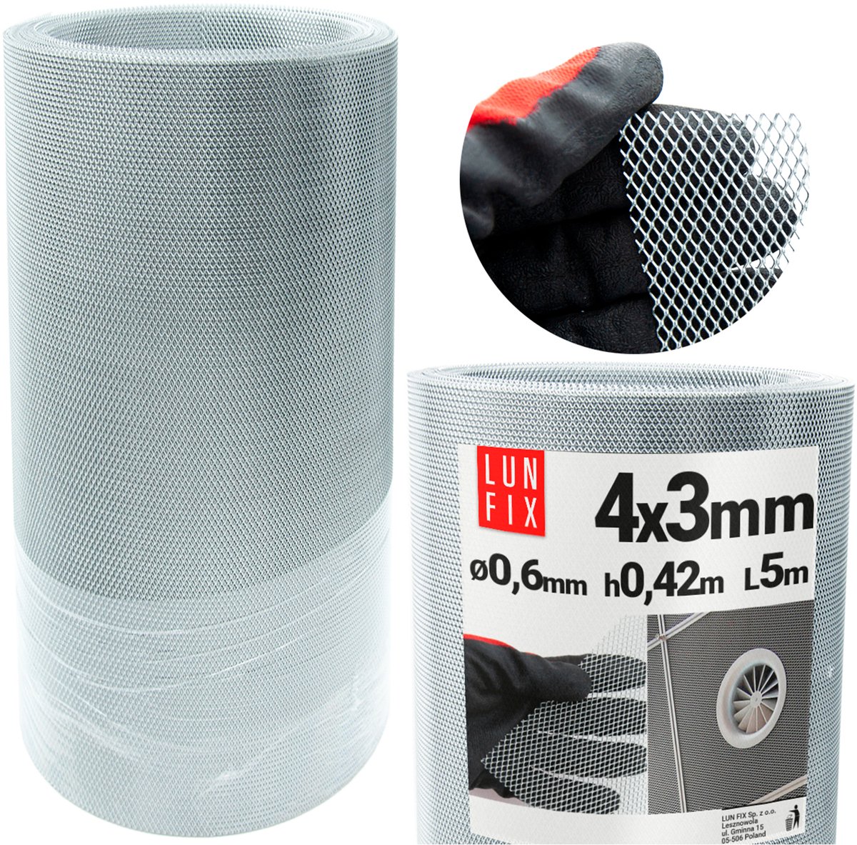 LUN FIX - Staalstrekgaas 0,6mm verzinkt maaswijdte 4x3mm hoogte 420mm - 5m