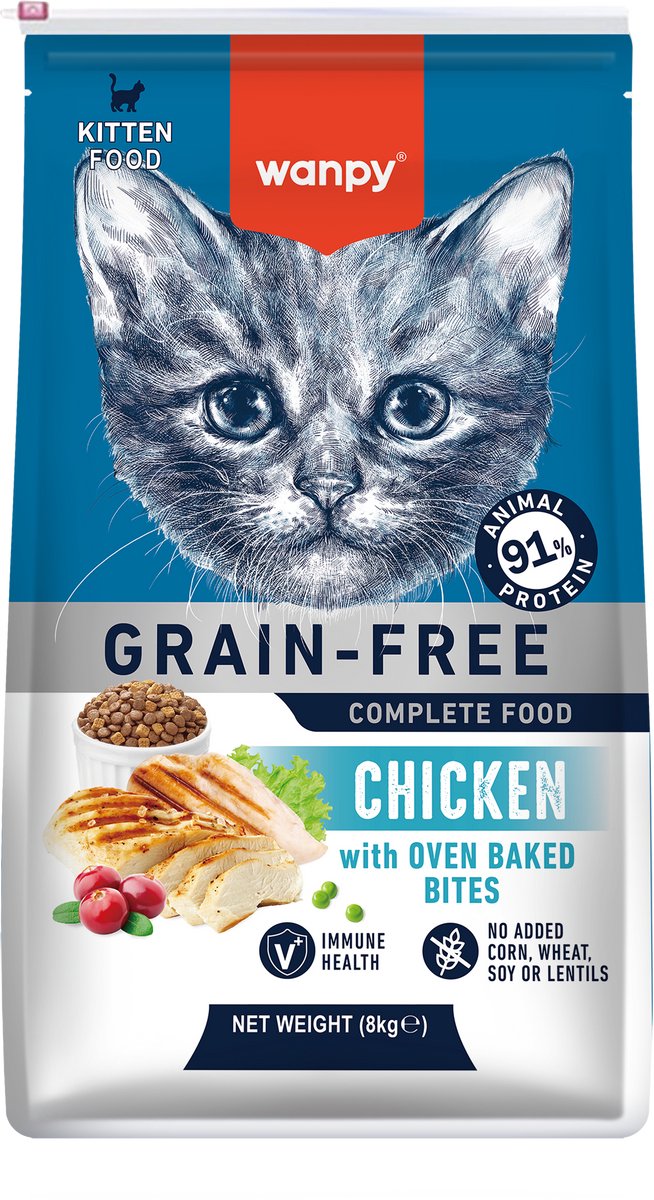 Wanpy Wanpy - Kitten - Kattenvoer - Droogvoer - Kip - 8 kg - Graanvrij