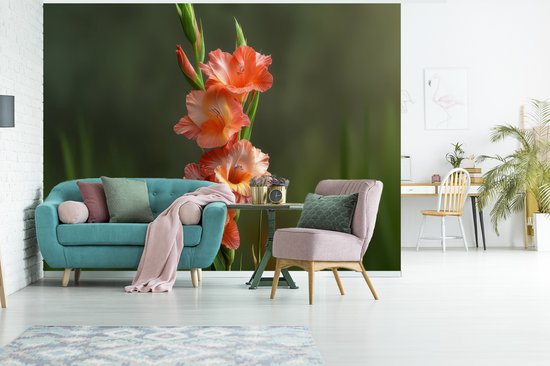 Behang - Fotobehang Bloem - Gladiolen - Zalmroze - Breedte 350 cm x hoogte 260 cm