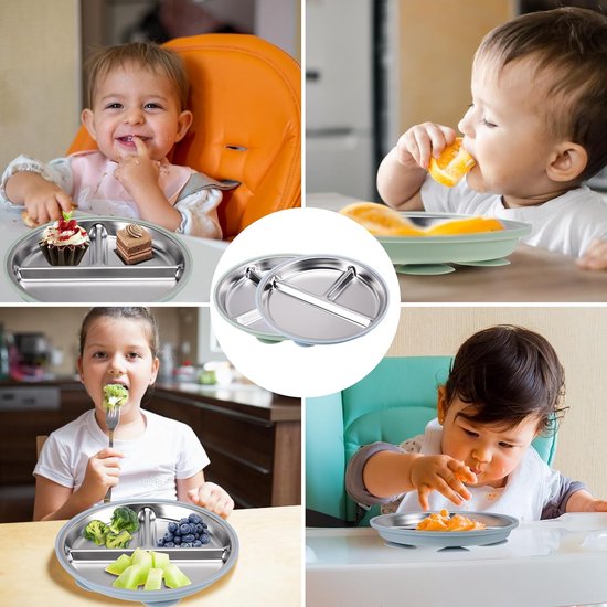 Set van 2 304 roestvrijstalen babyborden met zuignap - 23 cm verdeelde