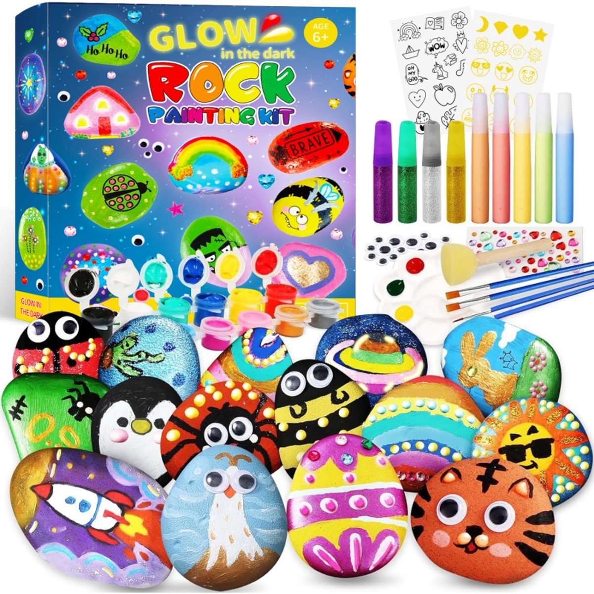 Daz Rock Painitng Kit - Kunst en Ambachten voor Kinderen - Schilder je eigen Rock Sets voor Kinderen met Glow in The Dark Schilderen voor Kid Pasen, Kerstmis, Halloween Leeftijden 6 Oude