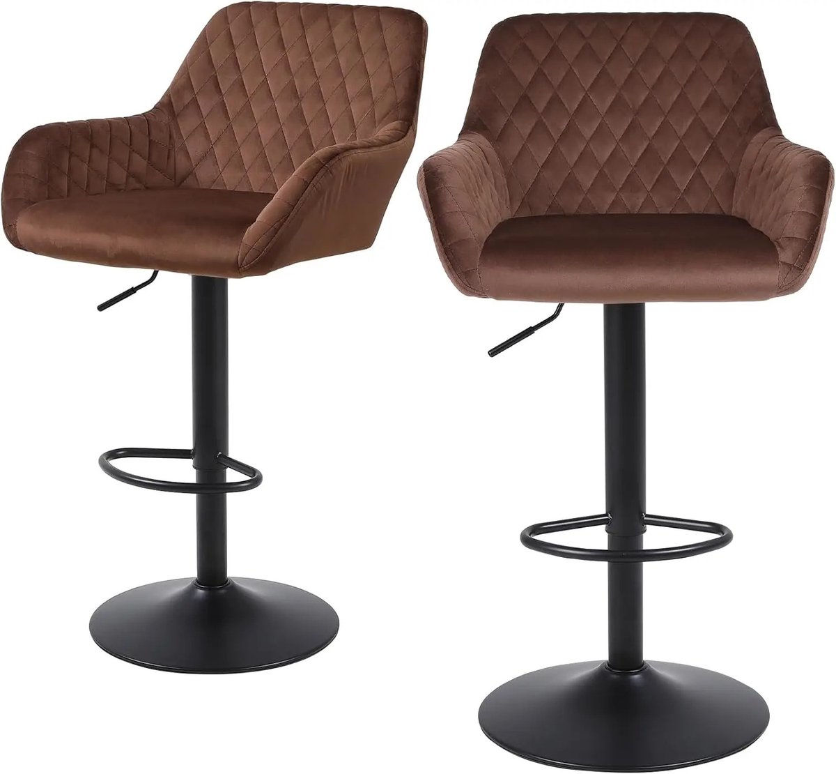 botec Set van 2 Verstelbare Keukenkrukken 46,5x51x86-106 cm Bruin – Barkruk – Bar Kruk – Barkrukken – Met Rugleuning – Comfortabel – Modern Design