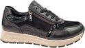 Zwarte sneaker met veters, rits en crocoprint details, beige zool.
