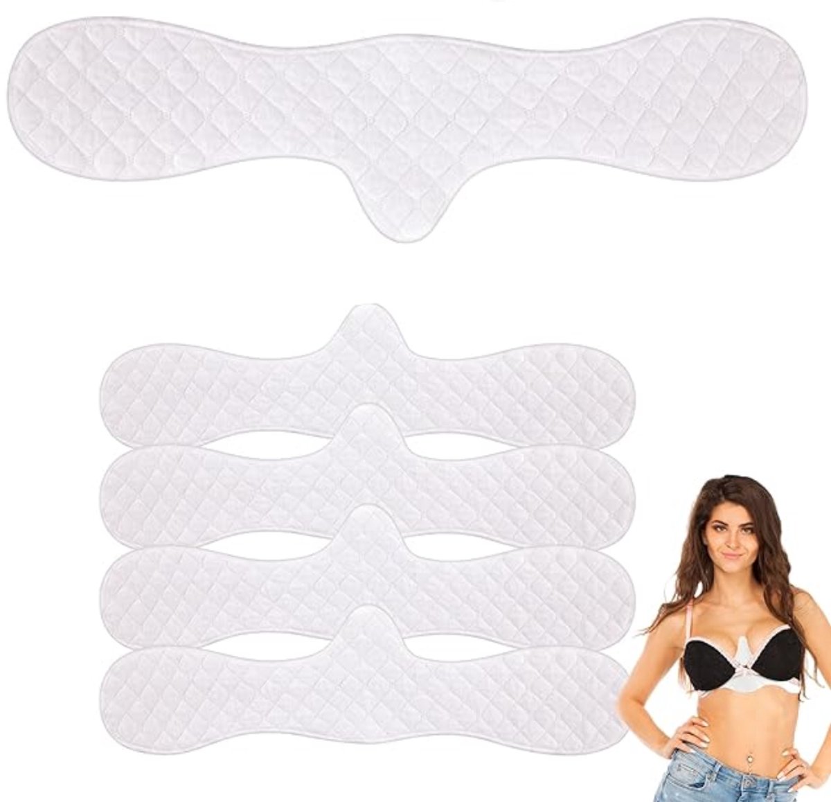 Lot De 20 Coussinets De Transpiration Pour Soutien-gorge, Lavables, Rectangulaires, En Coton, 46 X 8 Cm, 3 Couches, Protection Sous La Poitrine, En Coton, Rectangulaires, Blanc., Extra Breit