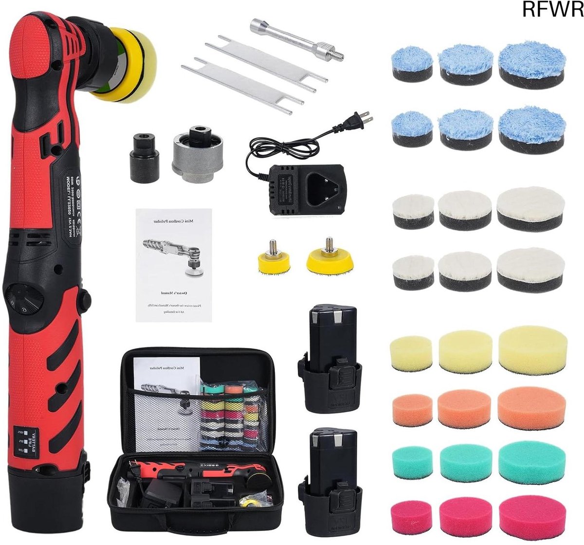 RFWR® Accupolijstmachine voor auto's - Mini-polijstmachine met 6 snelheden en micro-polijstpad