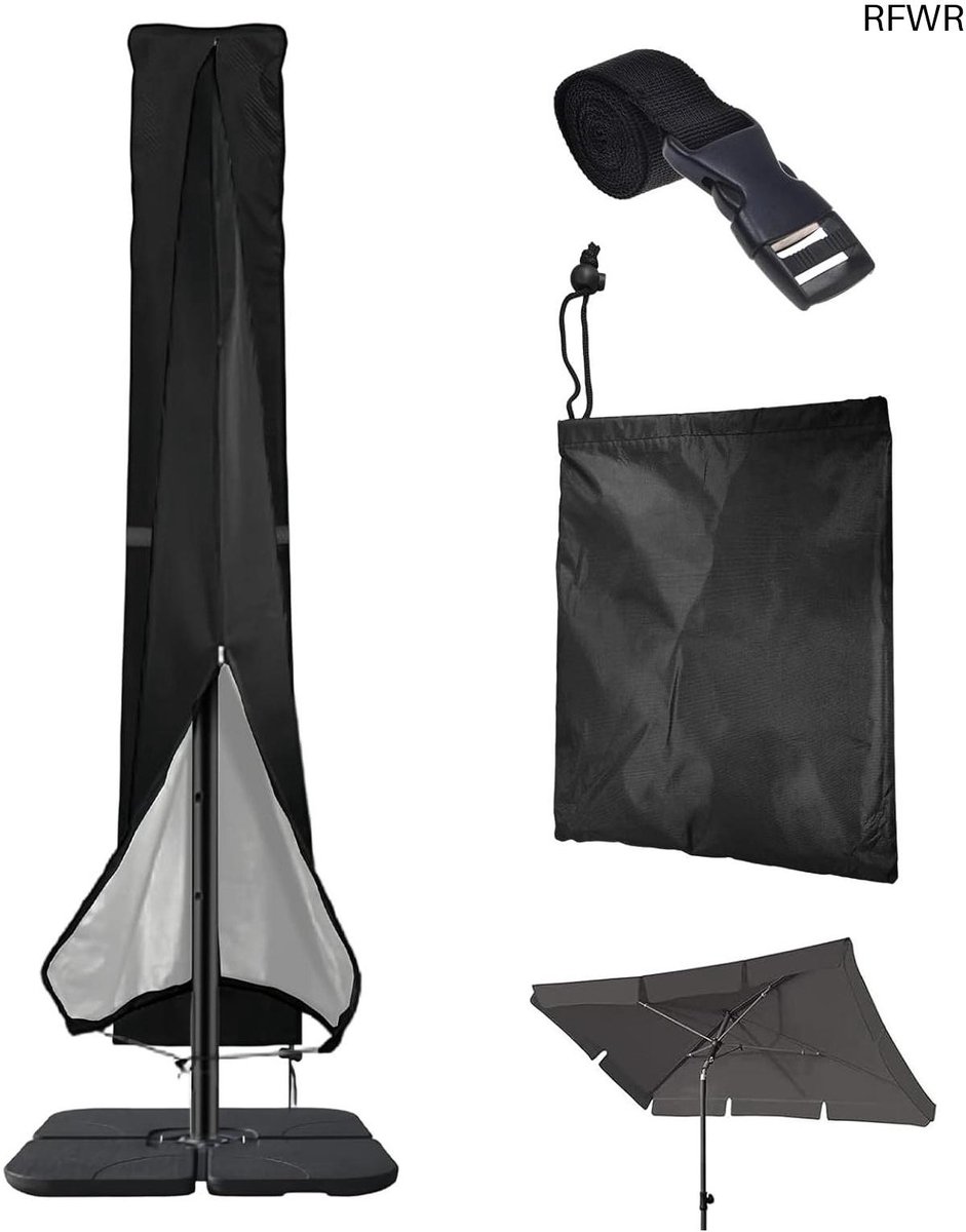 RFWR Beschermhoes voor Zweefparasol 57 x 240 cm - Waterdicht en Scheurvast - Voor Tuin en Zwembad Zwart