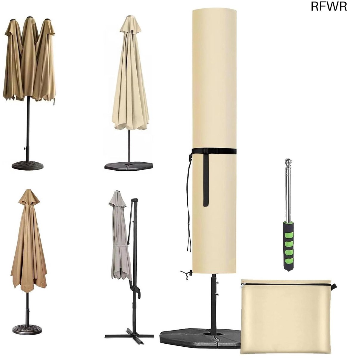 RFWR Beschermhoes voor Parasol - Weerbestendig en UV-bestendig, Perfecte Pasvorm voor Elk Model, Eenvoudig te Gebruiken beige