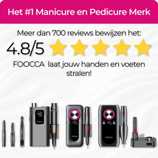 FOOCCA® Portable Pro - Elektrische Nagelvijl 45000 RPM - Draadloos & Oplaadbaar - Nagelfrees - Manicure en Pedicure Set - Eeltverwijderaar - 4000 mAh Accu - Broekriemclip - 12 Bitjes en 65 Schuurrolletjes (uitbreidbaar) - 2 Extra Accessoires