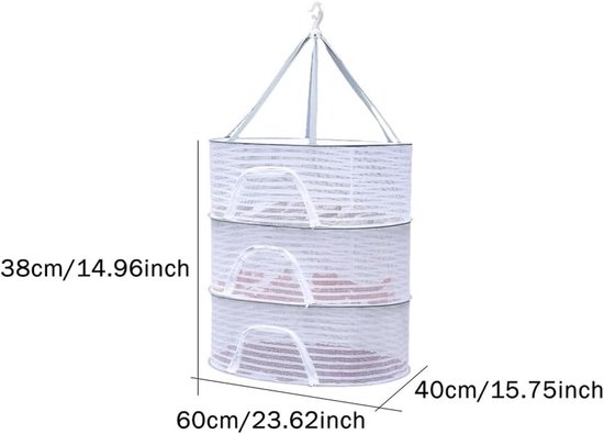 Filet De Séchage Suspendu 3 étages - 70x50x104 Cm, Fermeture éclair, Pour Herbes, Légumes, Plantes