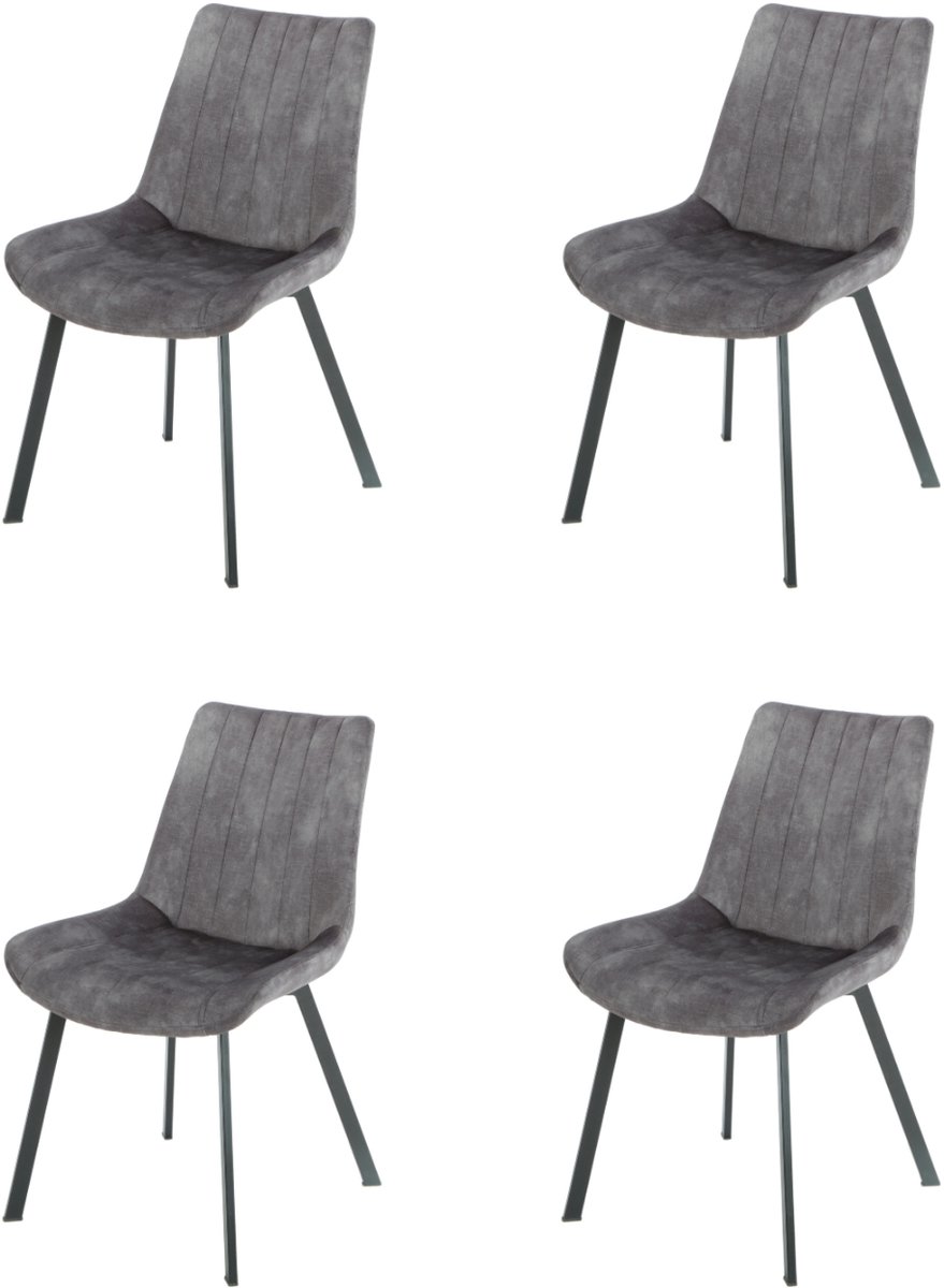 Dallas Eetkamerstoel – Grijs – Set van 4 – Industrieel design – Microvezel bekleding – Zwarte metalen poten