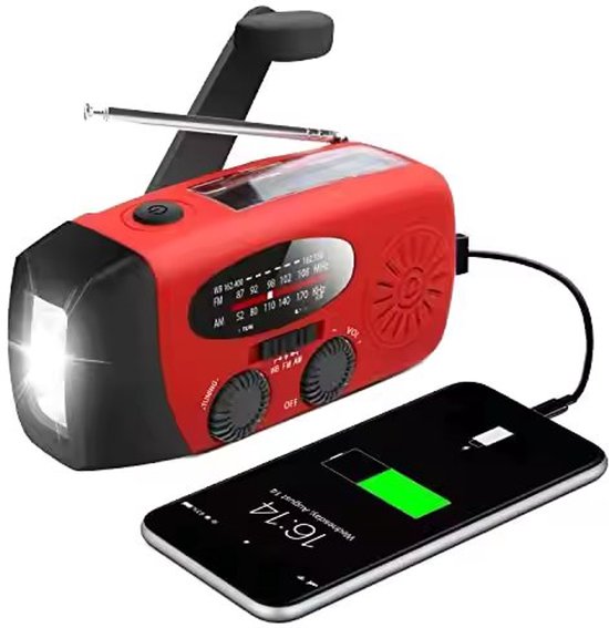 Denver Noodradio - Powerbank Zonneenergie - FM Radio - Noodpakket - Zaklamp - Opwindbaar - SOS Knop - Solar powerbank - SCR2010
