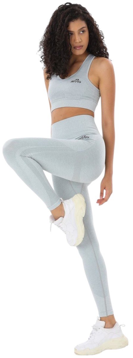 Mives® Sportlegging en Top - Yoga - Fitness set - Scrunch Butt - Dames Legging - Sportkleding - Fashion - Sport Broeken - Gym Sports - Legging Fitness Wear - High Waist - LICHTGRIJZE - maat L - BRA