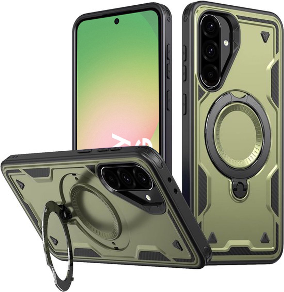 Hoesje Geschikt voor Samsung Galaxy A56 - Armor hoes met Ringhouder - Arara backcover - Groen