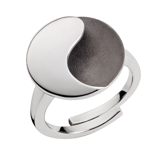 Ring yin yang argent noir