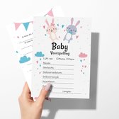 Consumerce® Babyshower Gender Reveal Invulkaarten Konijntjes – 10 Stuks – Invulboek Cadeau – Baby Shower Spelletjes – Jongen Meisje – Boy Girl – Genderreveal – Voorspellingen – Voorspel Kaarten Set – Decoratie Kraskaart