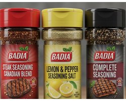 Badia Spices Mix | 1 x Complete Seasoning 99 gram + 1 x Lemon Pepper 184 gram + 1x Steak Seasoning 184 gram