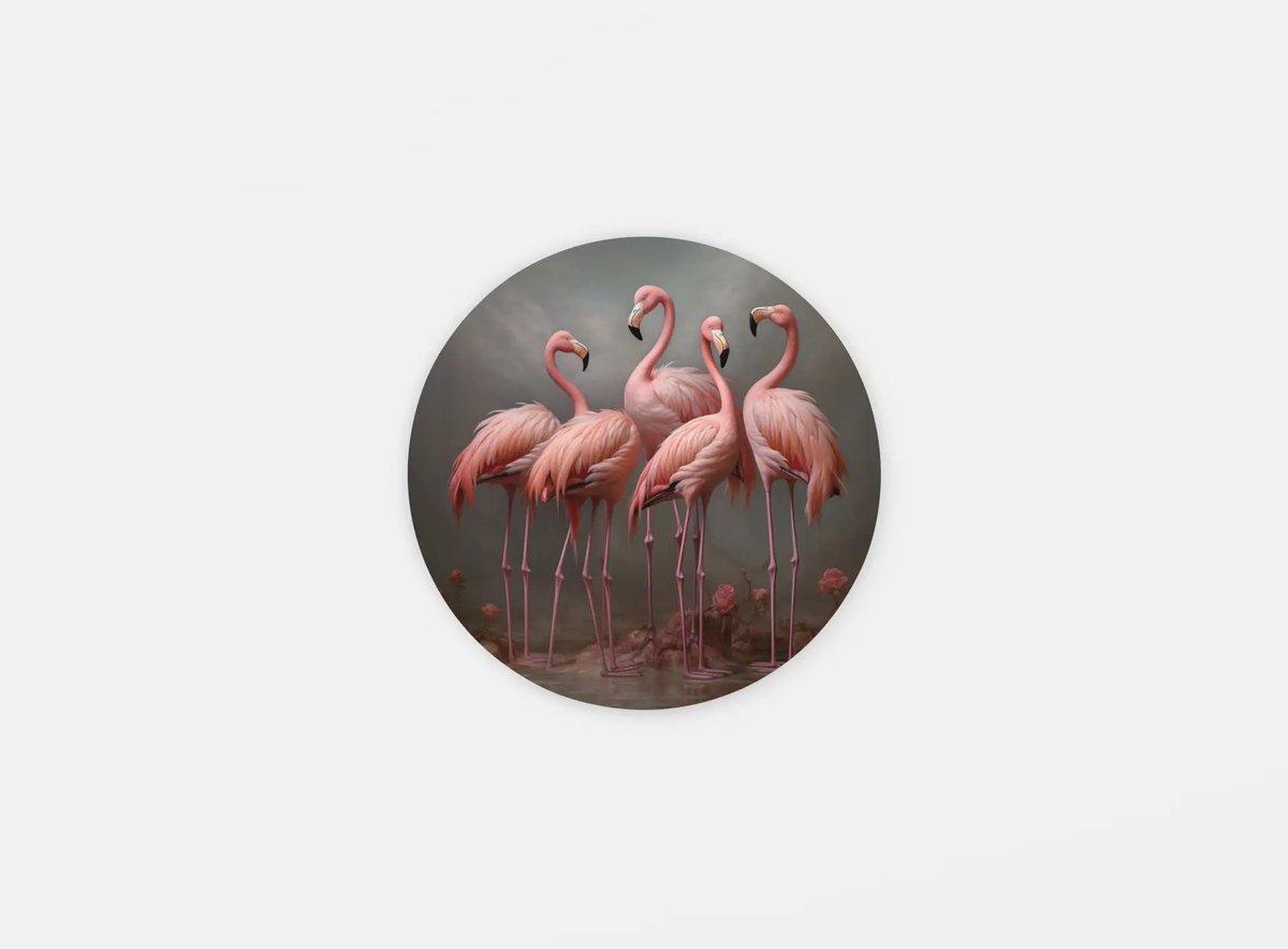 Rond Schilderij - Dieren - Flamingo's - Roze Muurcirkel - Foto op Dibond - 80 cm
