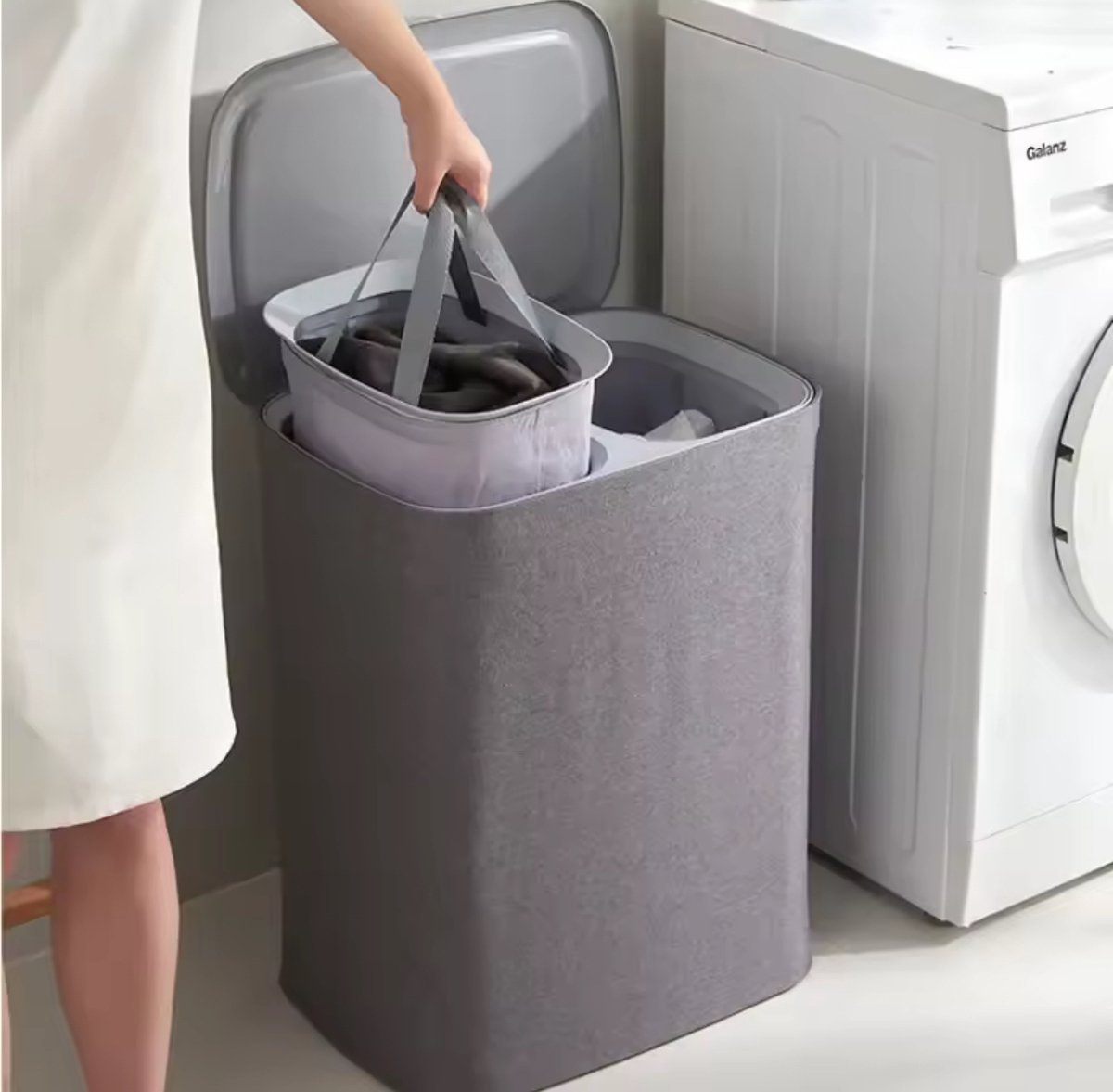 Luxe 2 in 1 wasmand met uitneembare waszakken - duo wasmand - kleding waszak - schone was