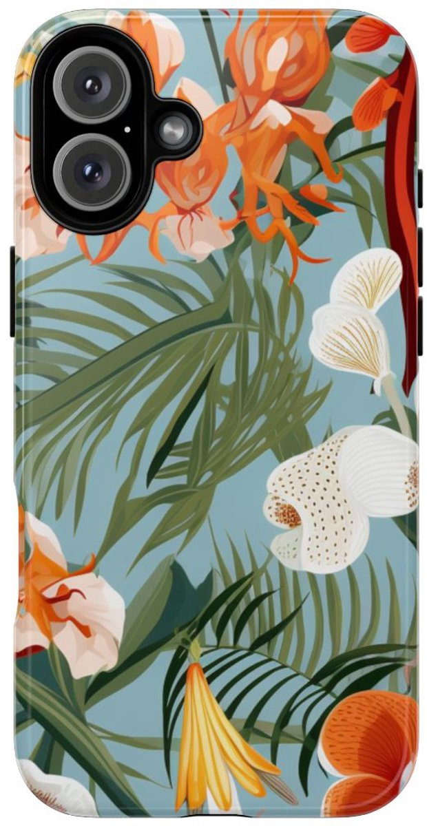 Tropische Orchideeën en Bladmotief – Telefoonhoesje Geschikt voor iPhone 16 Plus