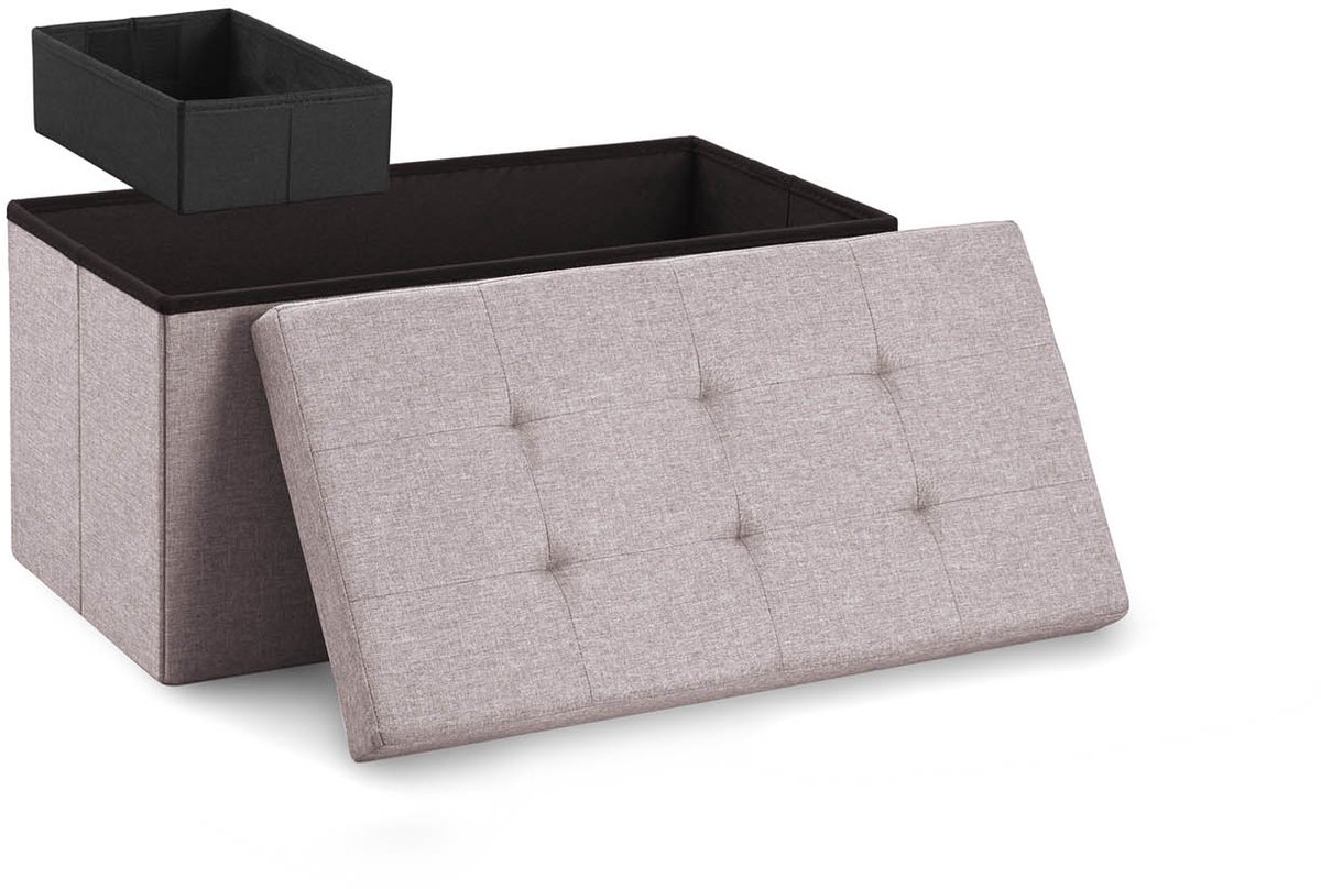 Blumtal Zitbank met Opbergruimte - 76x38x38cm - Hocker met opbergruimte - Lichtgrijs - met 1 doos