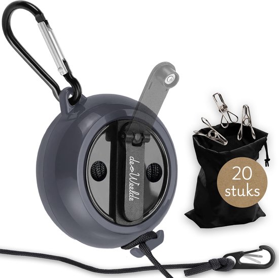 Corde à linge rétractable et enroulable - Fil à linge de 10 mètres avec clips - Corde à linge rétractable / corde à linge à enrouleur pour camping / camping / voyage - noir