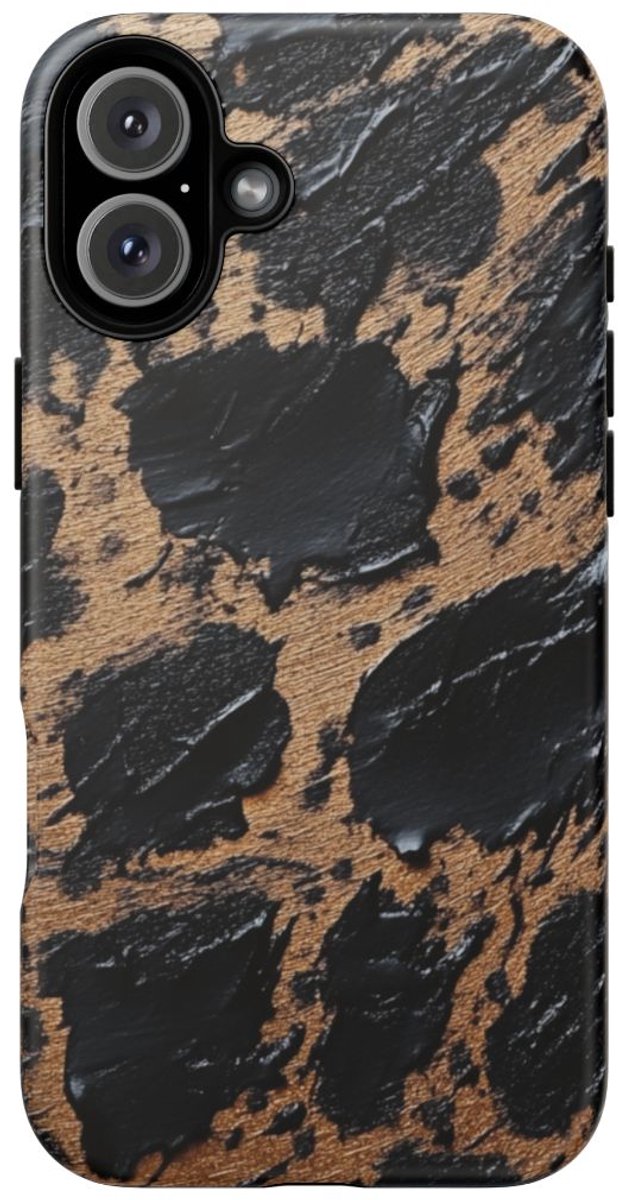 Zwart-Bruin Abstract Reliëfpatroon – Telefoonhoesje Geschikt voor iPhone 16 Plus