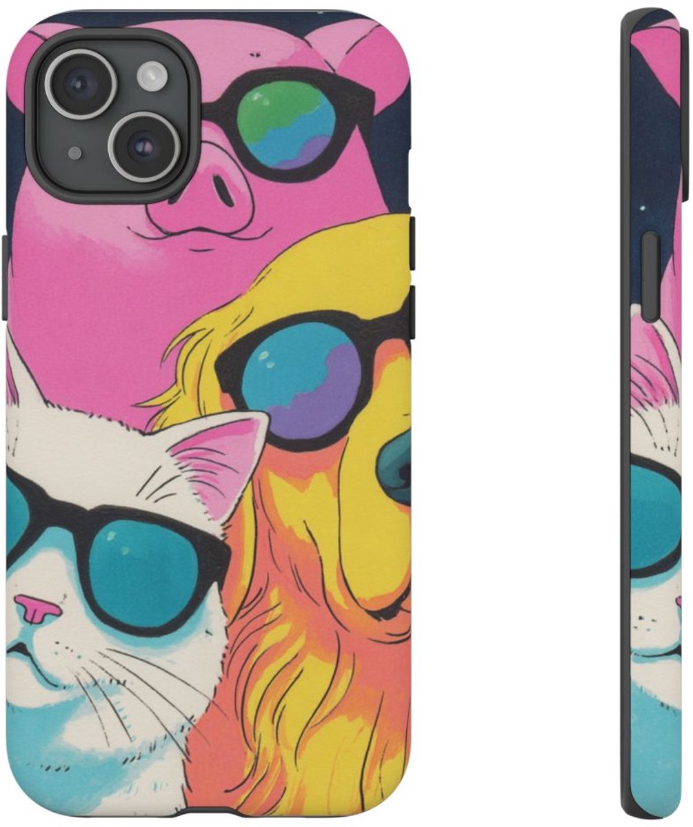 Coole Varken, Kat en Hond met Zonnebril – Telefoonhoesje Geschikt voor iPhone 15 Plus