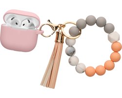 kwmobile Hoesje voor Apple Airpods 4 Case met Polsbandje – Siliconen Beschermhoes met Sleutelhanger – Hoofdtelefoonhoesje in oudroze / roze grapefruit