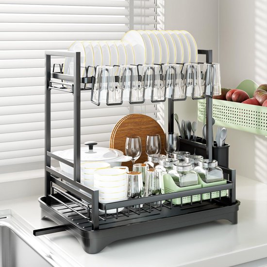 2-laags rek voor het drogen van servies, grote capaciteit afdruiprek voor de keuken