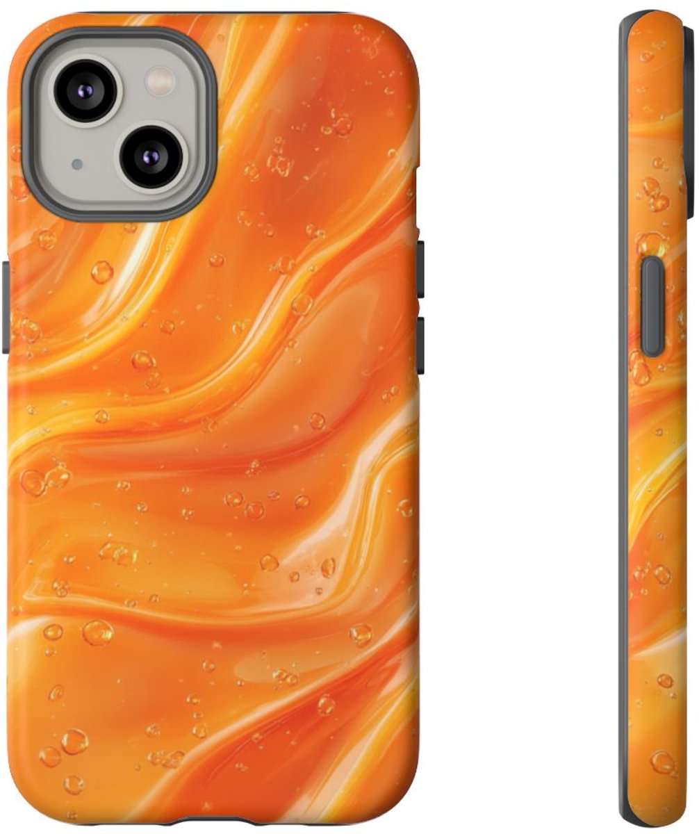 Monochrome Oranje Vloeistofgolven – Telefoonhoesje Geschikt voor iPhone 14