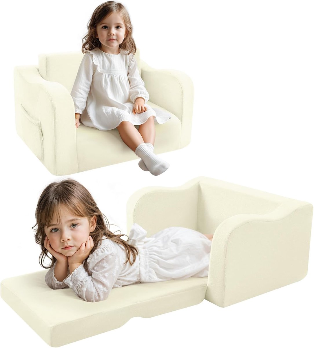 Liefjes & Co Teddy 2 in 1 Sofa - Kinderfauteuils - Kinderstoel - Kindersofa - Wit