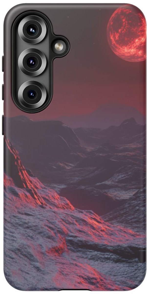 Bergachtig Landschap met Rode Maan – Telefoonhoesje Geschikt voor Galaxy S25