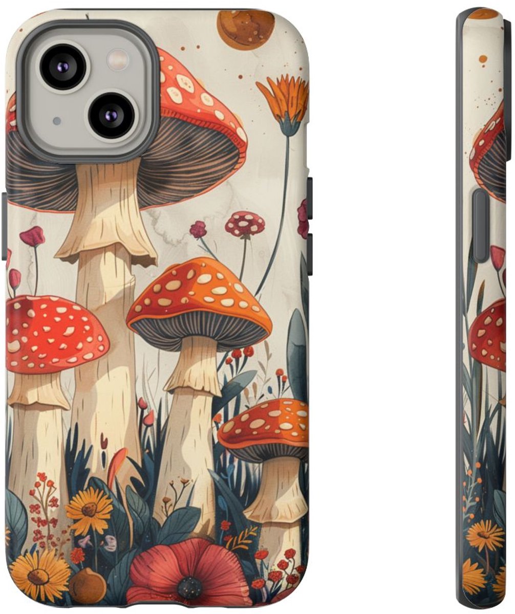 Vrolijke Paddenstoelen en Bloemen – Telefoonhoesje Geschikt voor iPhone 14