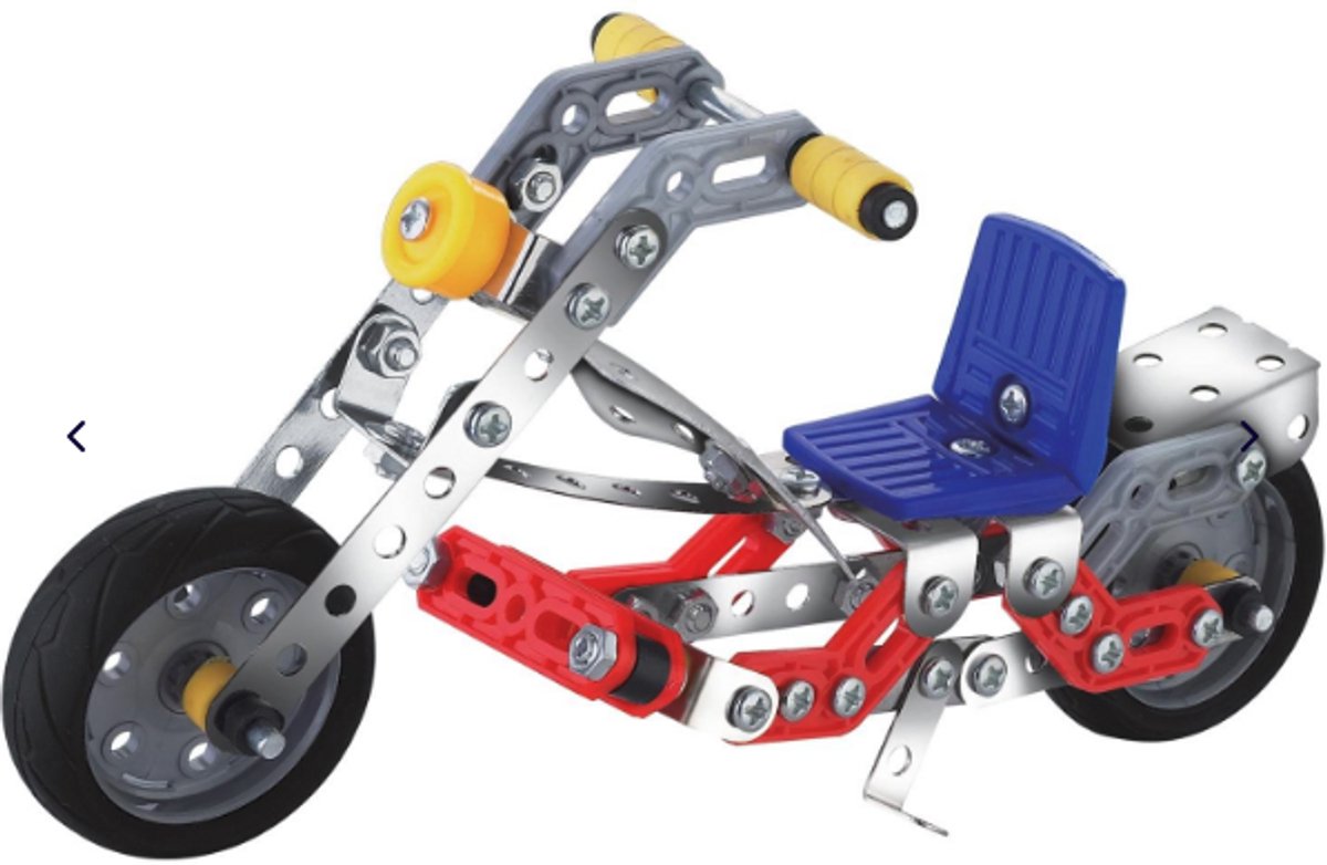 EDDY TOYS Metalen Blokken Bouwset – Maak je Eigen motorfiets – 145 -Delig Constructiespeelgoed met Gereedschap – Voor Kinderen vanaf 3 Jaar