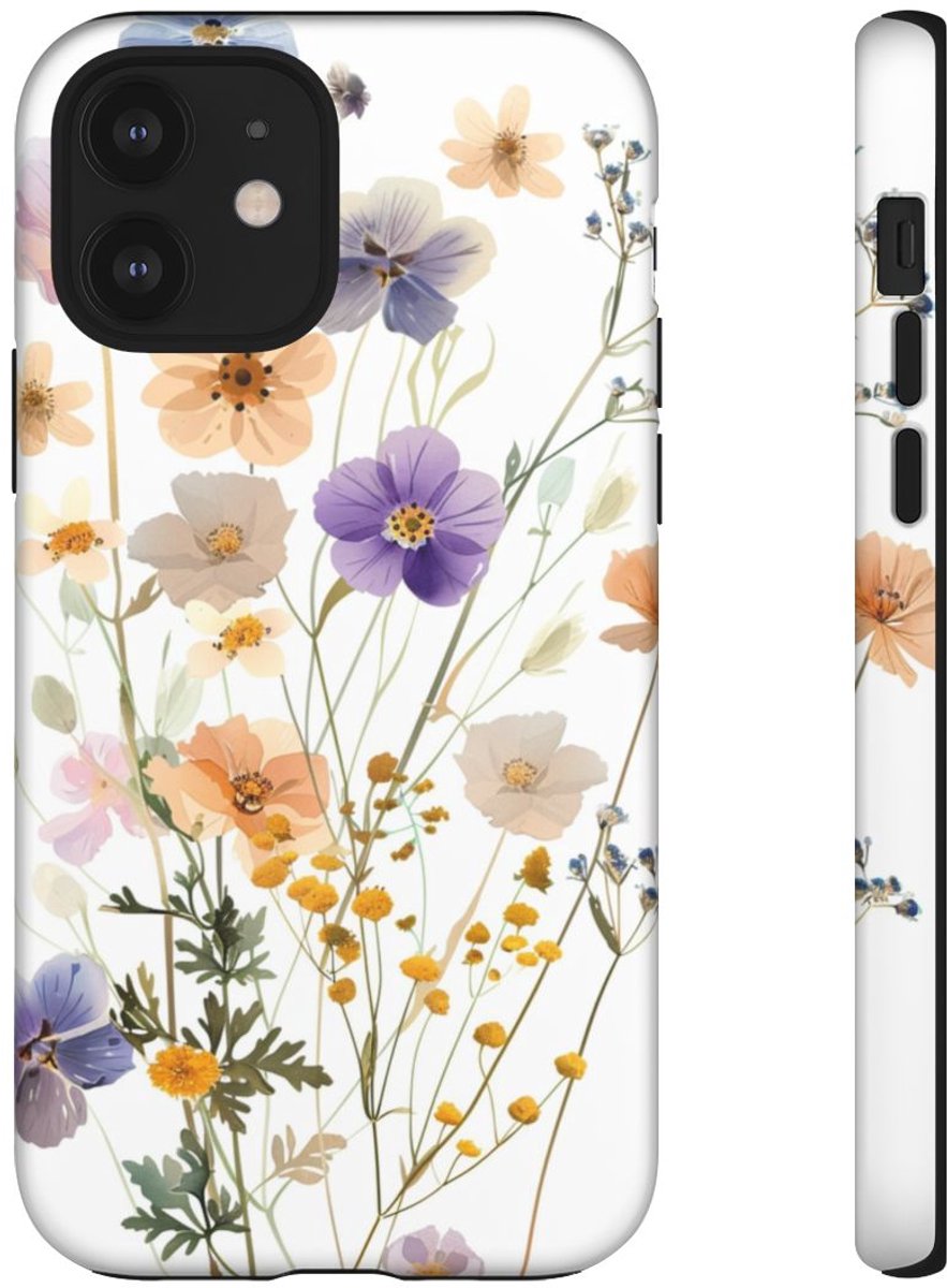 Zachte Pastelbloemen op Wit – Telefoonhoesje Geschikt voor iPhone 12