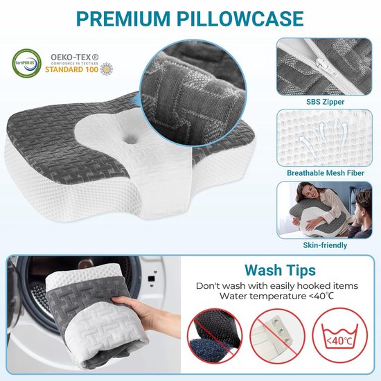 Generic Oreiller de soutien pour le cou en mousse contour, oreiller de lit doux en fibre de soja spéciale pour soulager les douleurs au cou et aux épaules, oreiller ergonomique - Gris