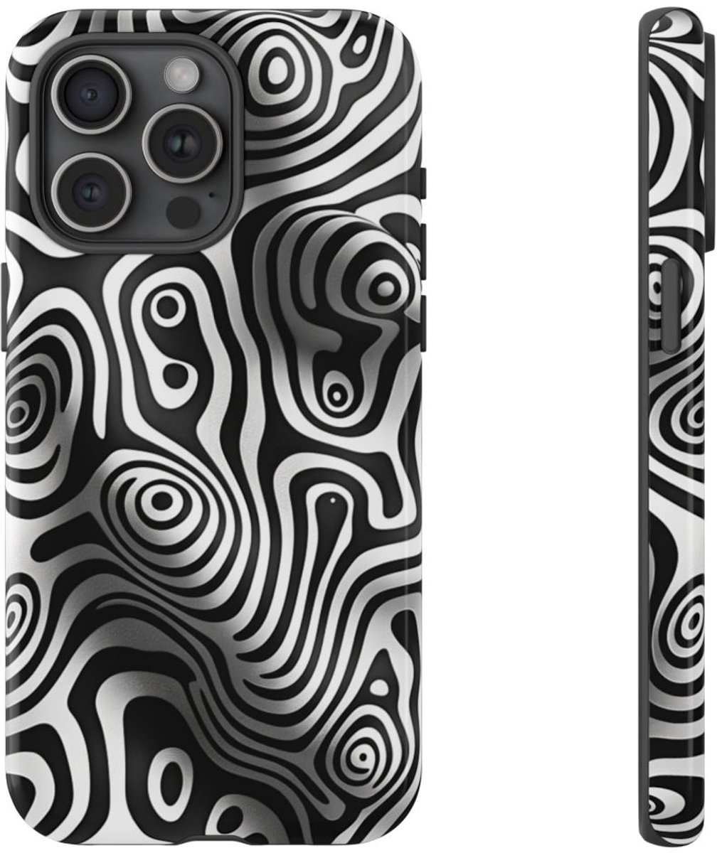 Zwart-Wit Abstract Lijnenspel – Telefoonhoesje Geschikt voor iPhone 15 Pro Max