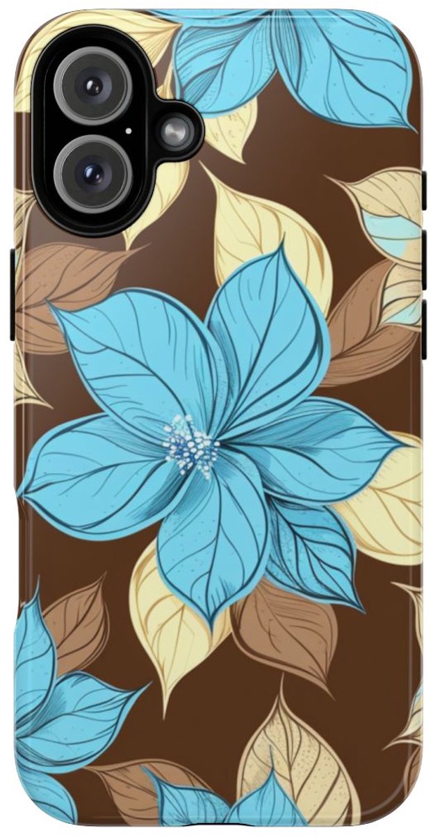 Turquoise en Beige Bloemenpatroon – Telefoonhoesje Geschikt voor iPhone 16 Plus