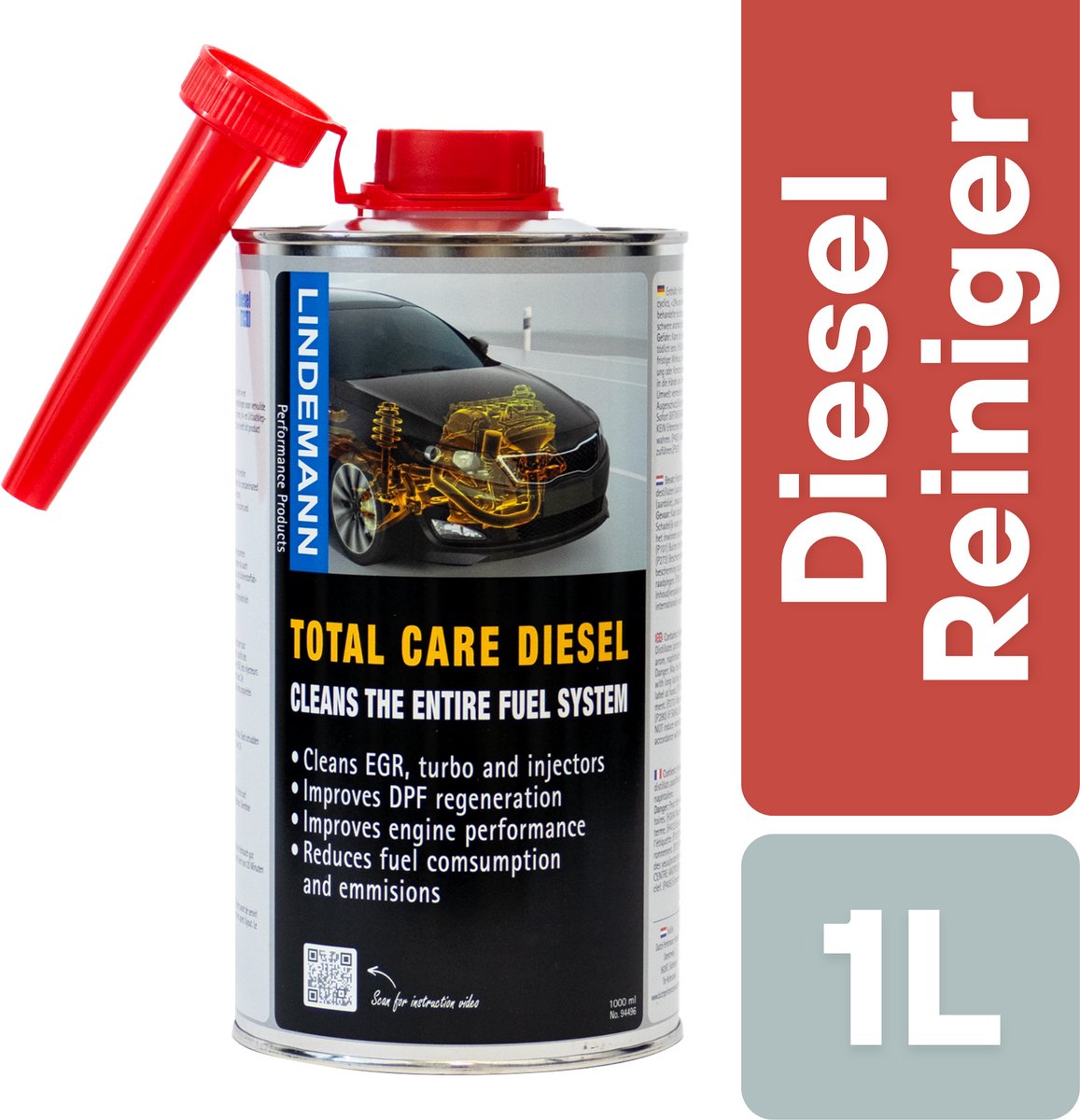 Lindemann Total Care Diesel 1000ml - Alles-in-één Diesel Reiniger - Diesel Cleaner - Motor Reiniger - Diesel Additief - Complete Reiniging Brandstofsysteem